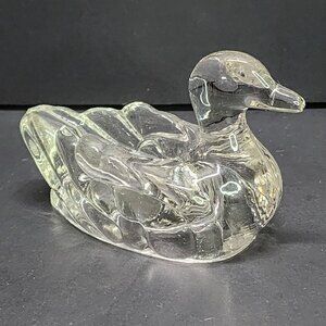 Vintage Clear Glass Duck Personal Ashtray Paperweight 4'' Collectible